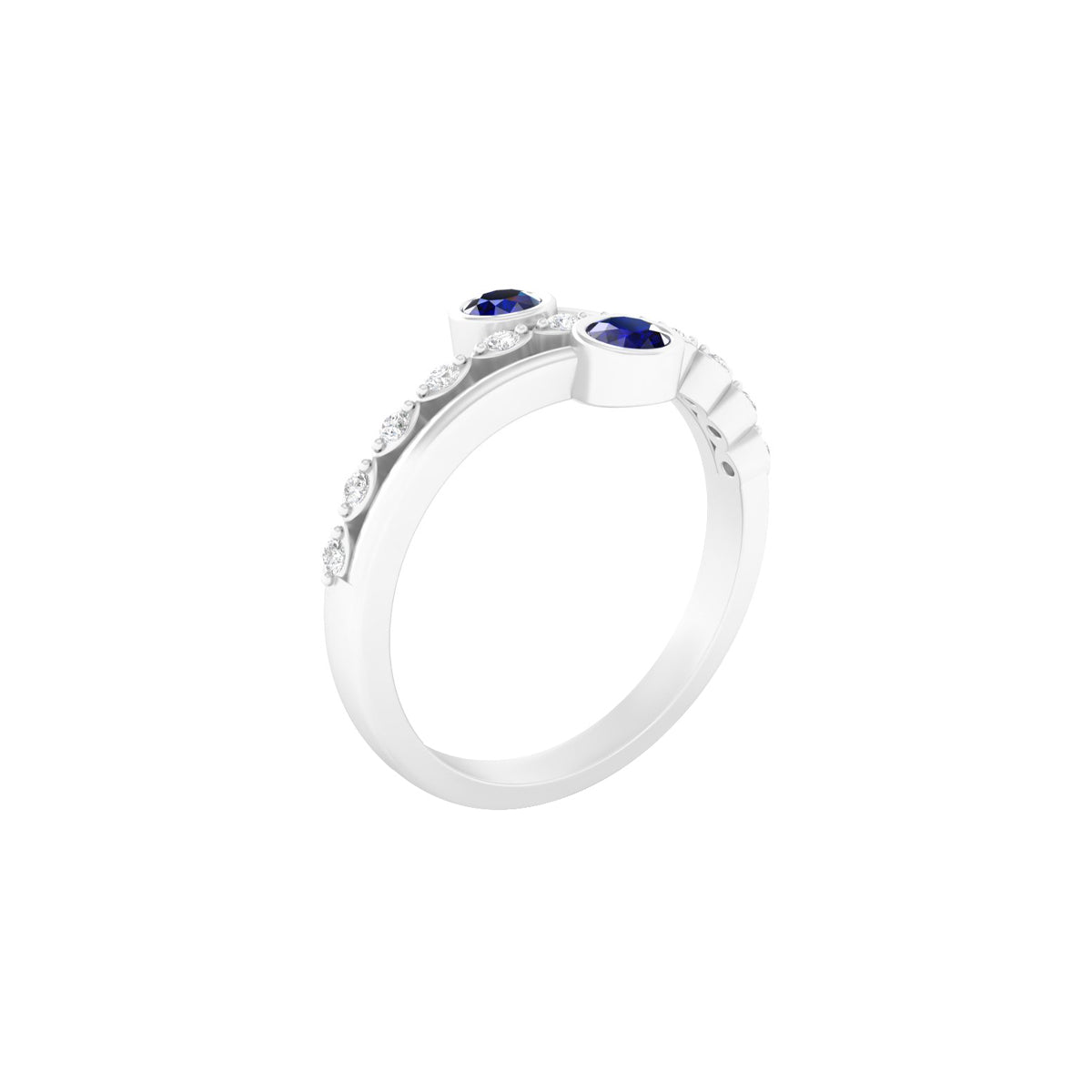 Blue Kyanite Ring with White Diamond in Platinum 950 0.44cts.
