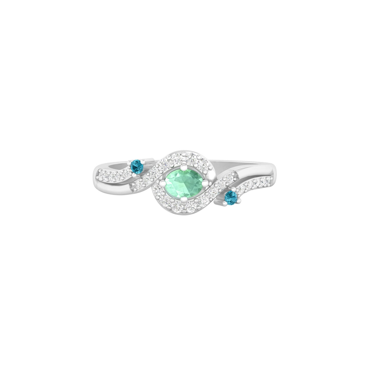 Teal Kyanite Ring with White Diamond in Platinum 950 0.45cts.