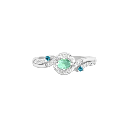 Teal Kyanite Ring with White Diamond in Platinum 950 0.45cts.