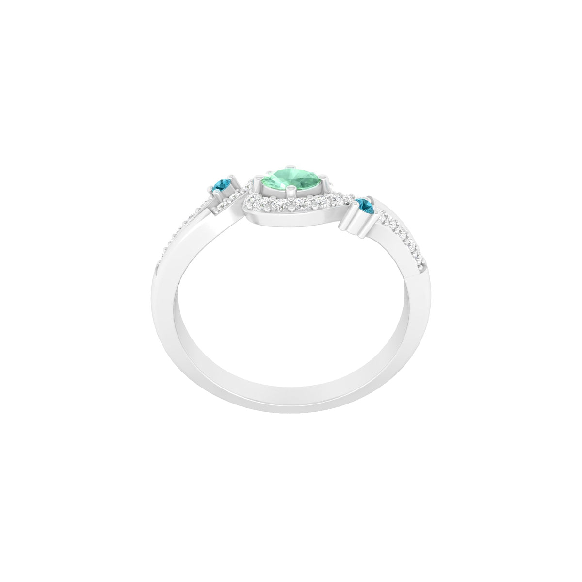Teal Kyanite Ring with White Diamond in Platinum 950 0.45cts.
