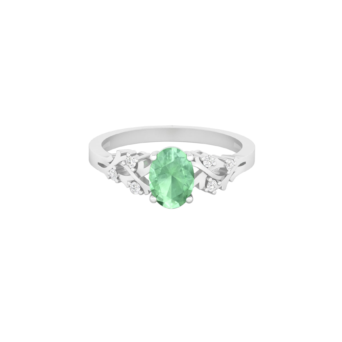 Green Kyanite Ring with White Diamond in Platinum 950 1.15cts.