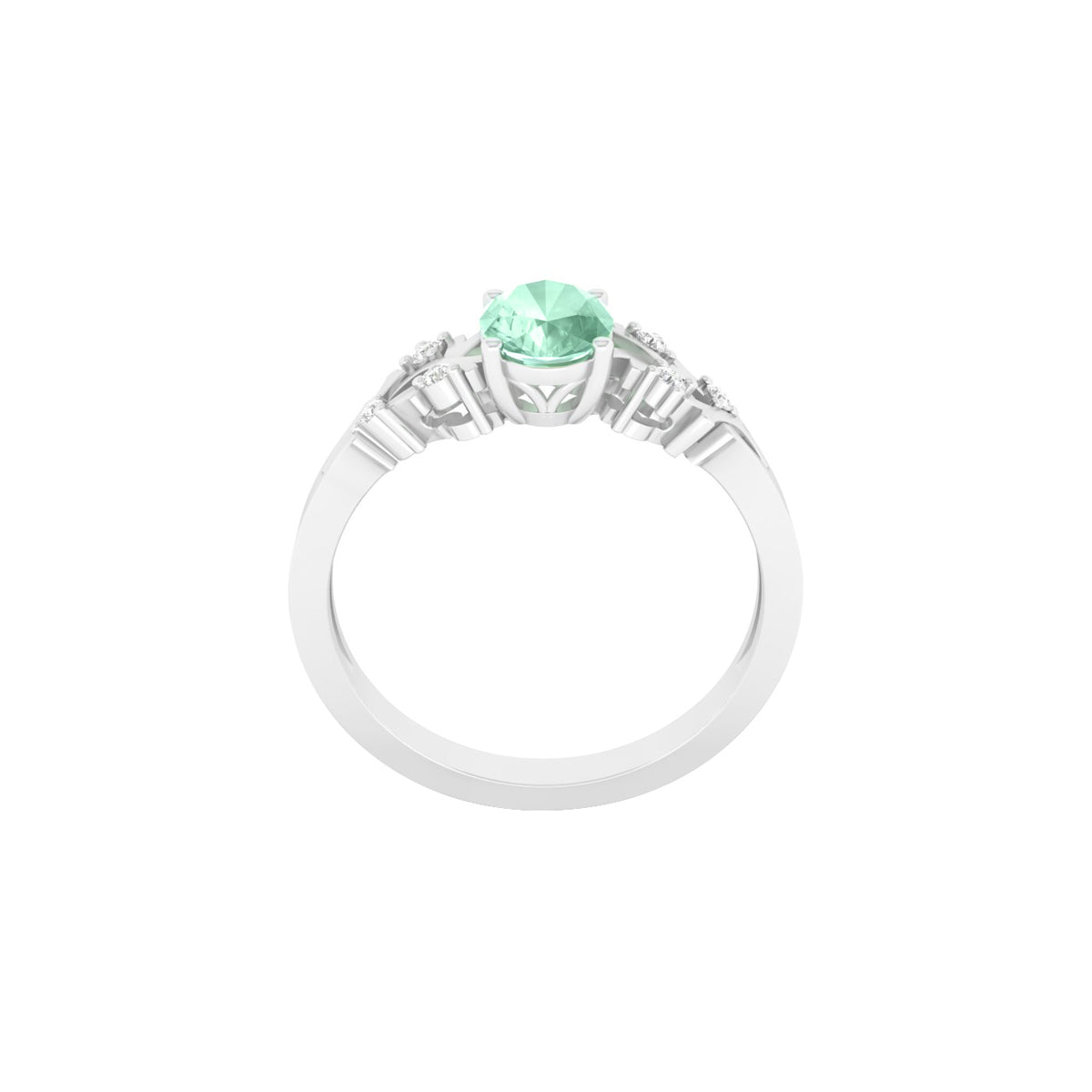 Green Kyanite Ring with White Diamond in Platinum 950 1.15cts.
