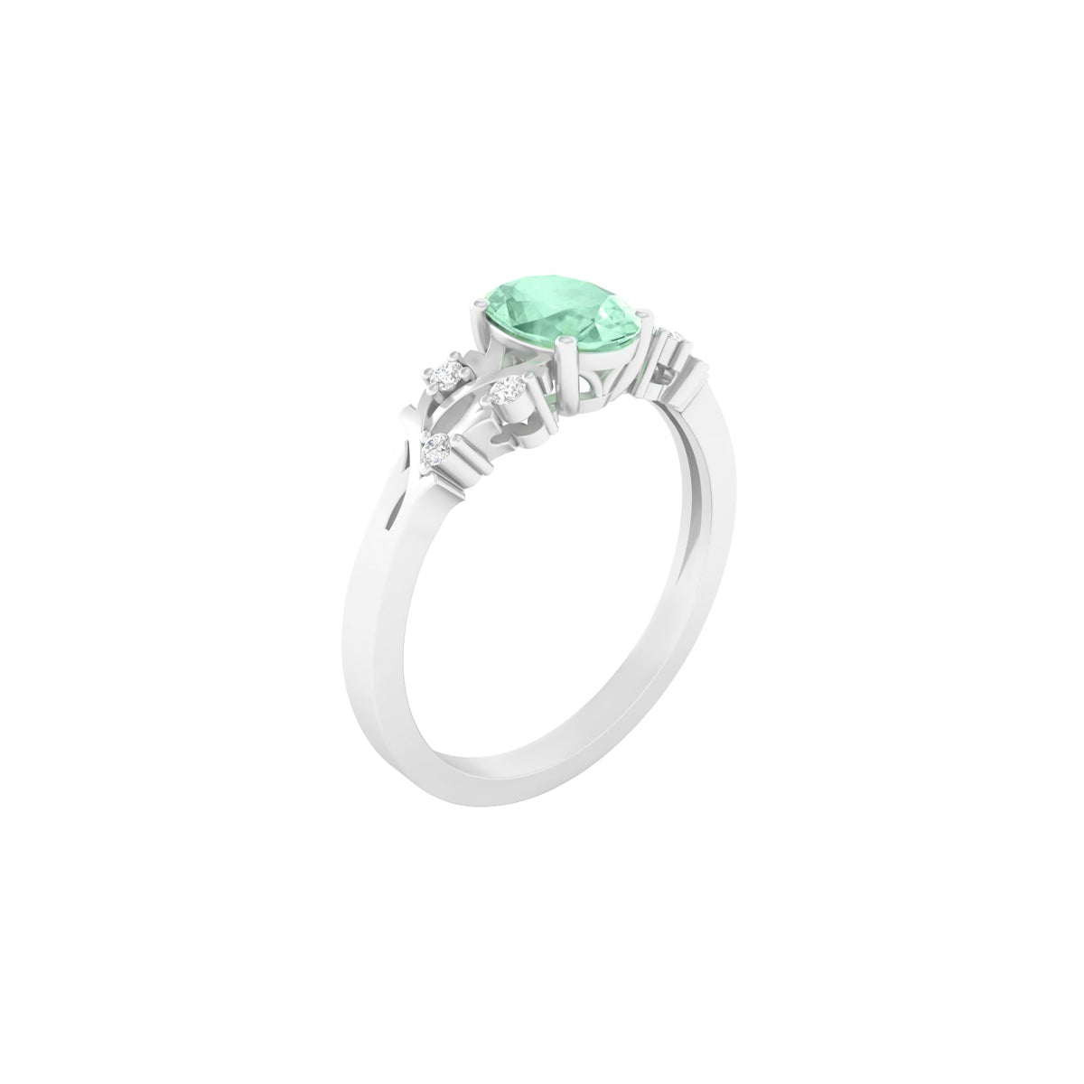 Green Kyanite Ring with White Diamond in Platinum 950 1.15cts.