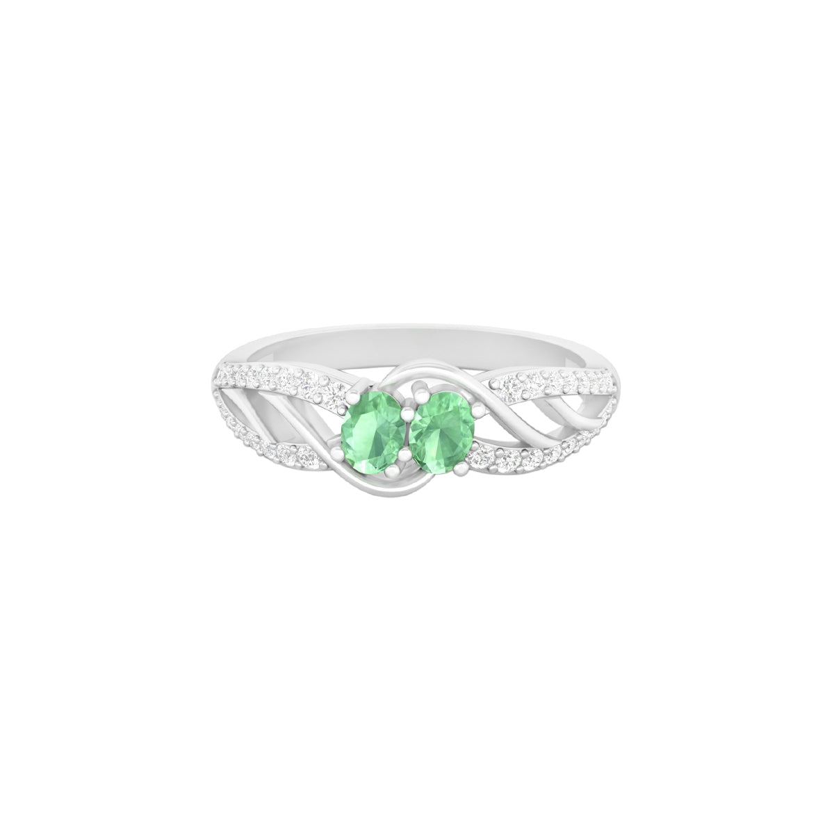Green Kyanite Ring with White Diamond in Platinum 950 0.80cts.