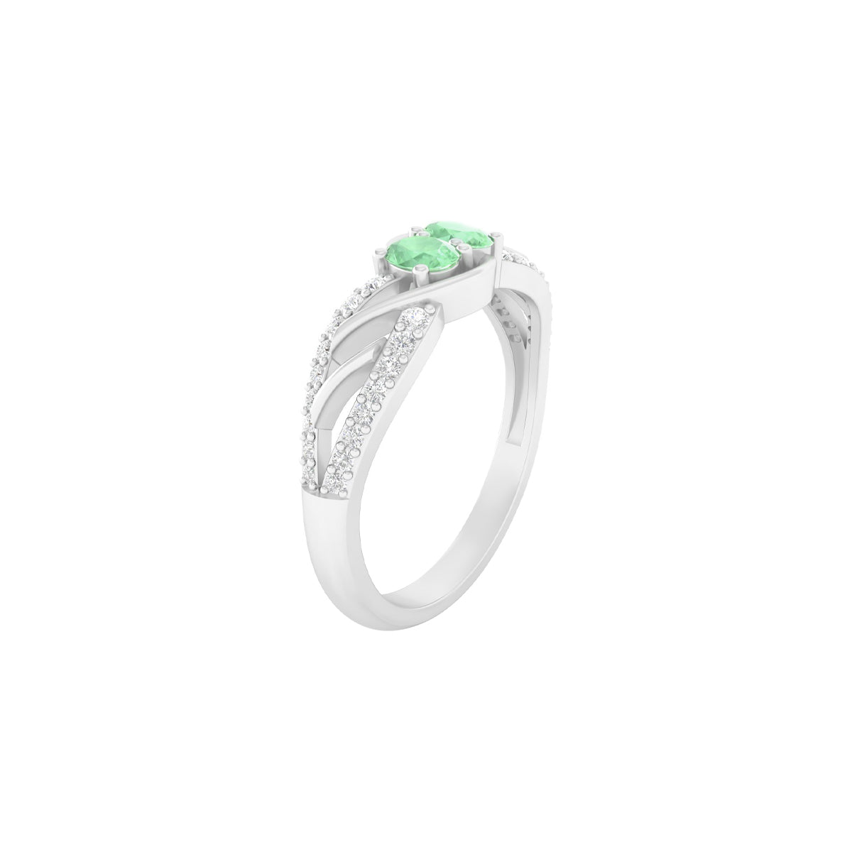 Green Kyanite Ring with White Diamond in Platinum 950 0.80cts.