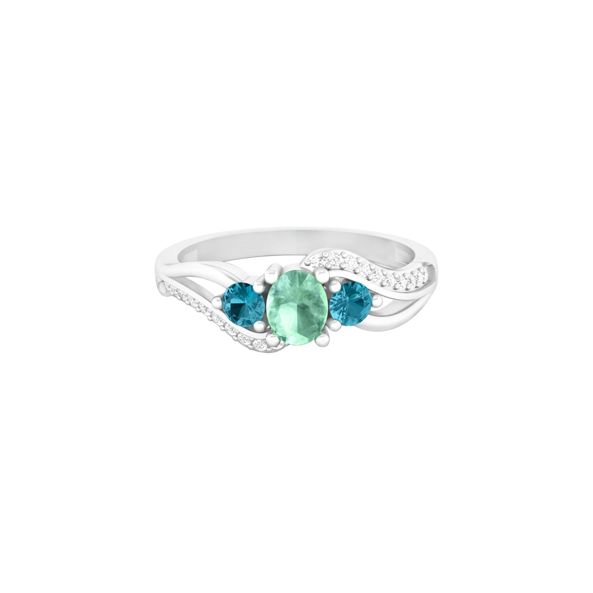 Green & Teal Kyanite Ring with White Diamond in Platinum 950 0.98cts.