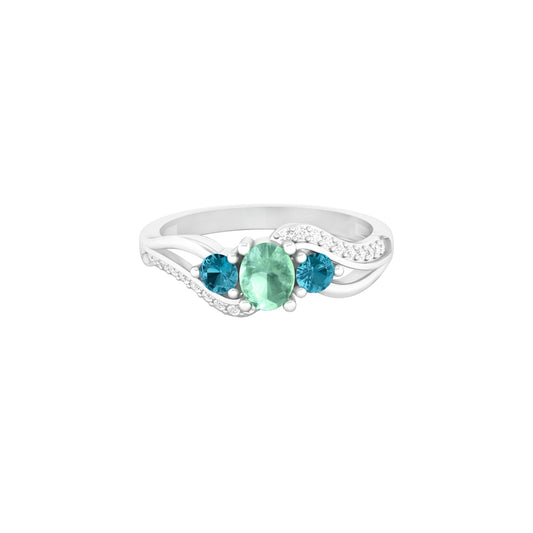 Green & Teal Kyanite Ring with White Diamond in Platinum 950 0.98cts.