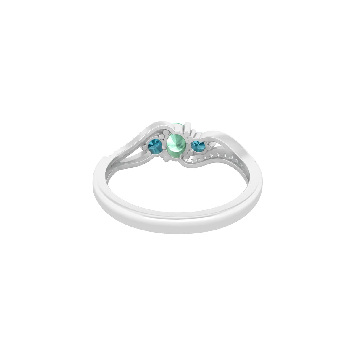 Green & Teal Kyanite Ring with White Diamond in Platinum 950 0.98cts.