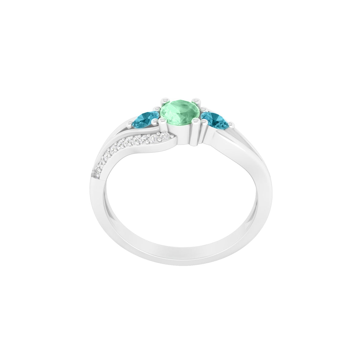 Green & Teal Kyanite Ring with White Diamond in Platinum 950 0.98cts.