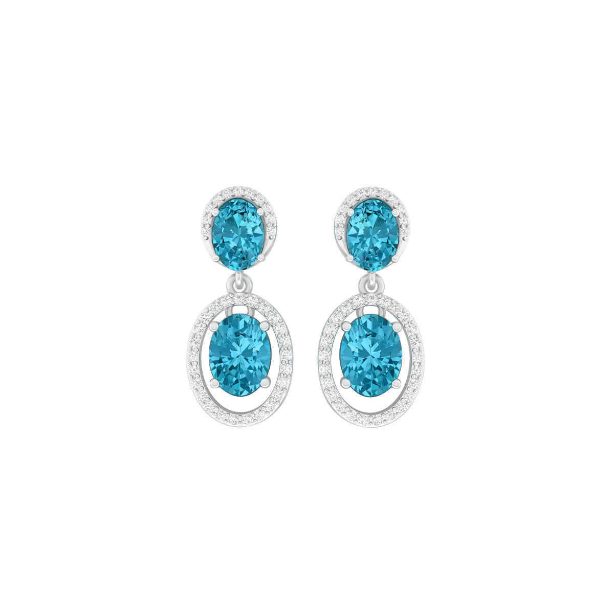 Teal Kyanite Earrings with White Diamond in Platinum 950 6.37cts.