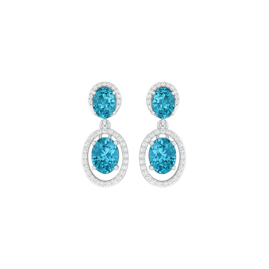 Teal Kyanite Earrings with White Diamond in Platinum 950 6.37cts.