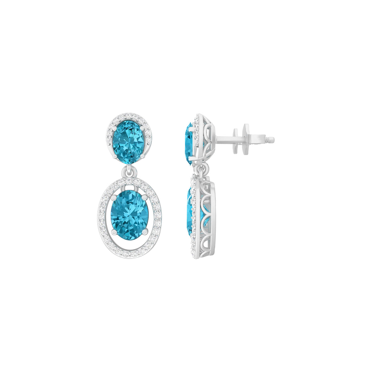 Teal Kyanite Earrings with White Diamond in Platinum 950 6.37cts.