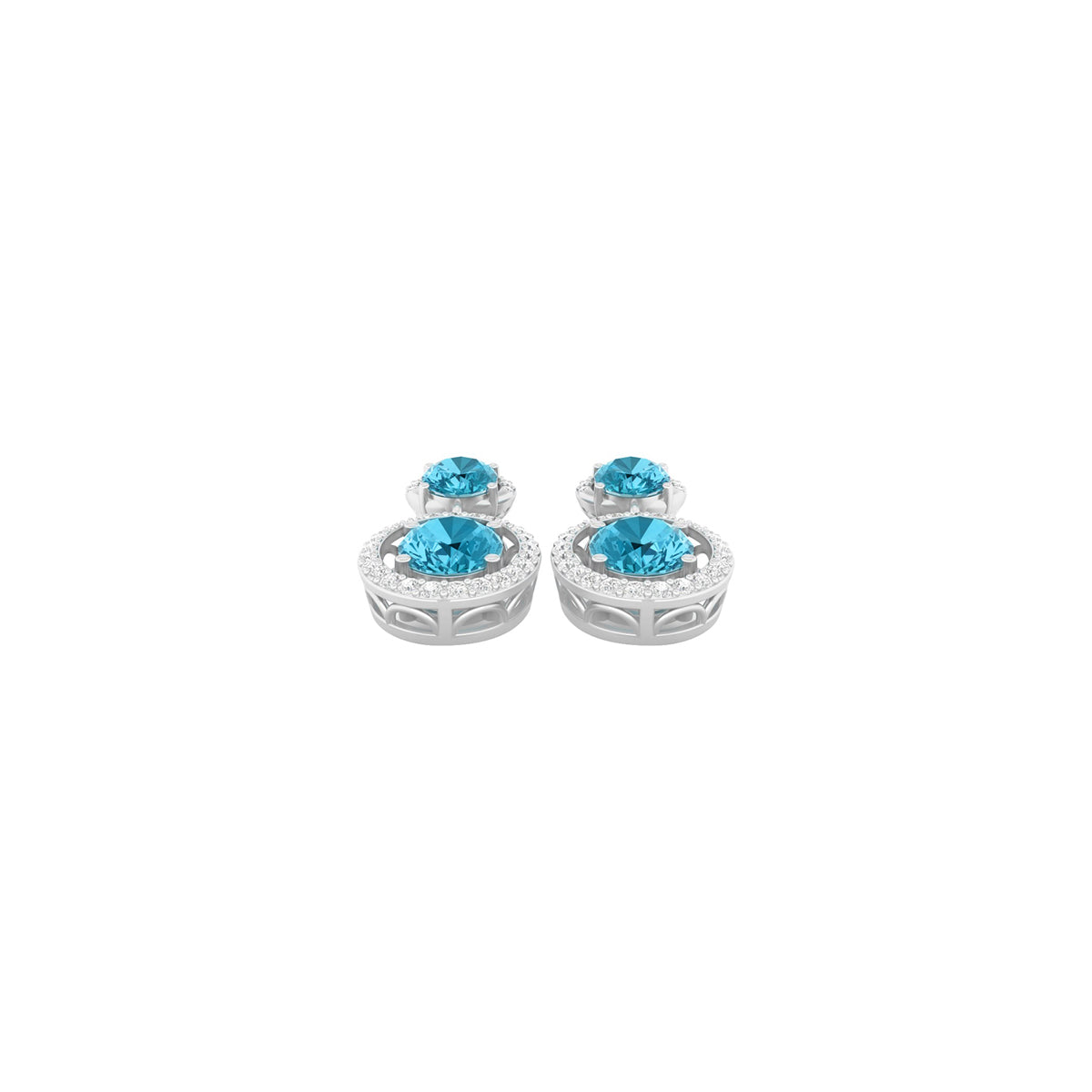Teal Kyanite Earrings with White Diamond in Platinum 950 6.37cts.