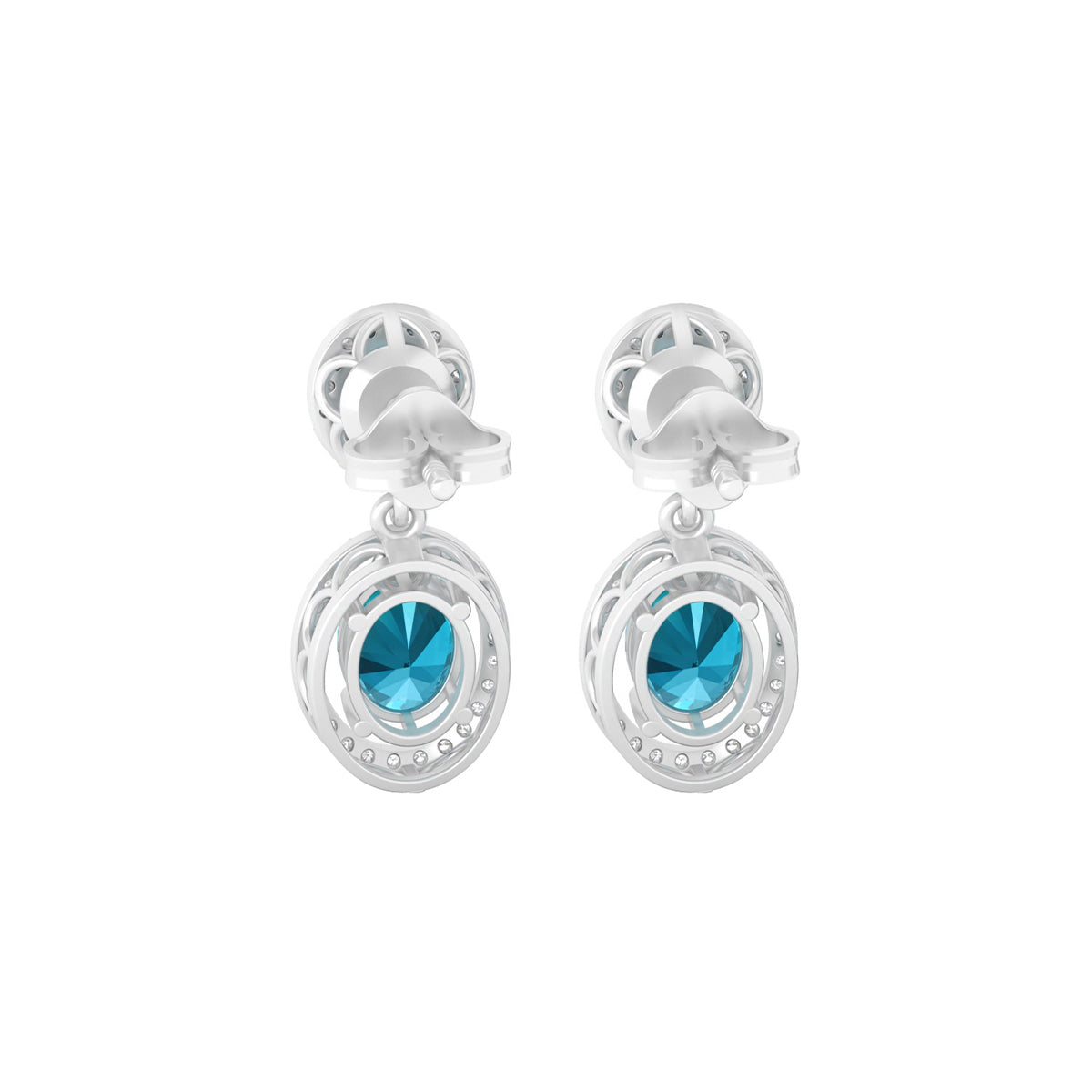Teal Kyanite Earrings with White Diamond in Platinum 950 6.37cts.
