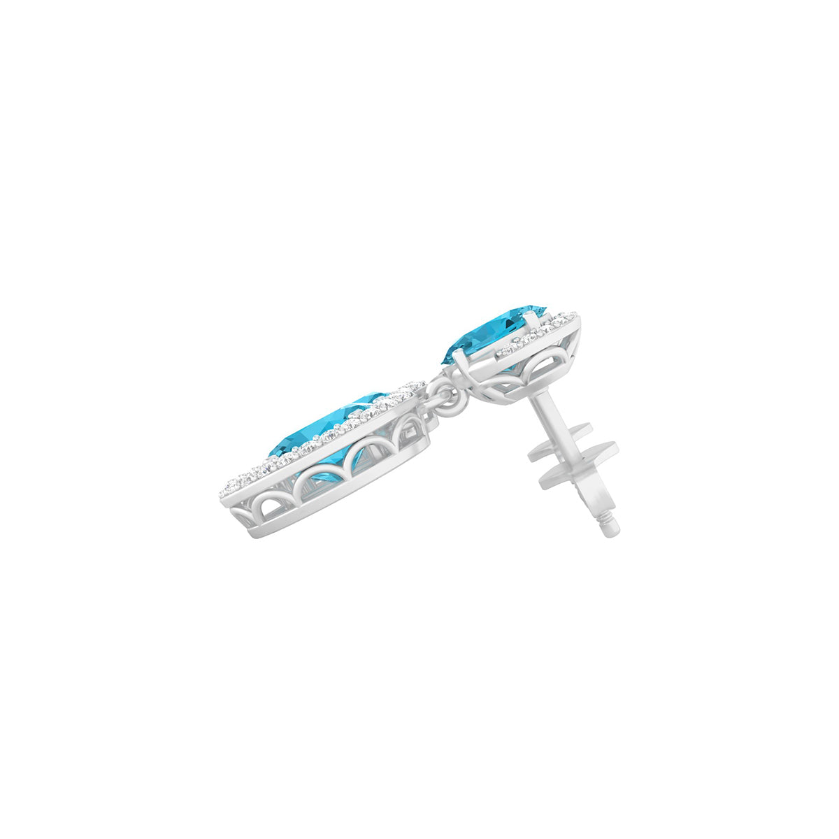 Teal Kyanite Earrings with White Diamond in Platinum 950 6.37cts.