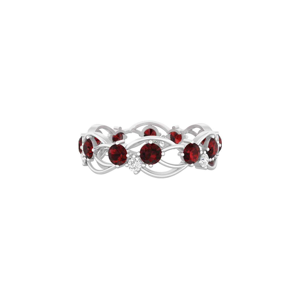 Red Garnet Ring with White Diamond in Platinum 950 1.95cts.