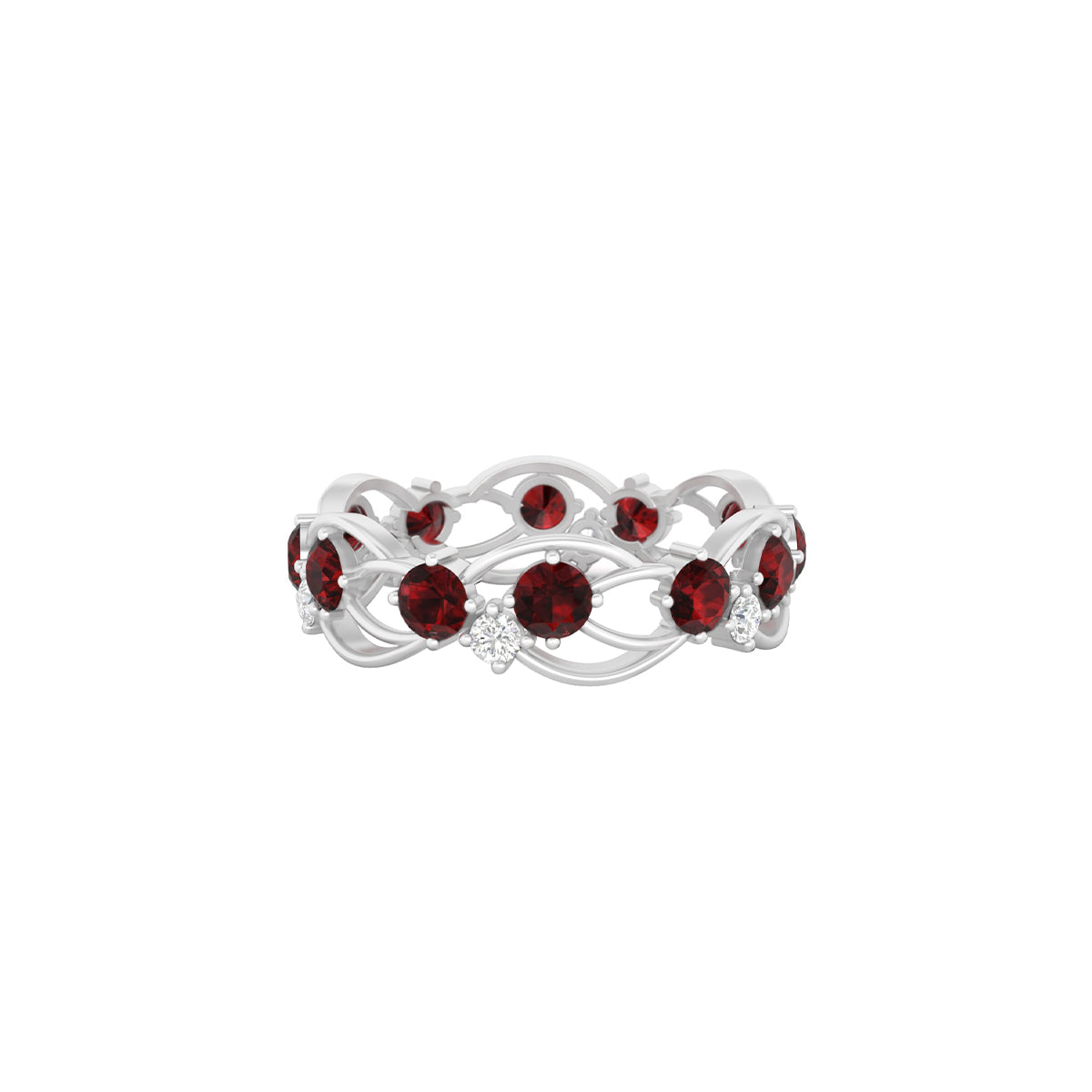 Red Garnet Ring with White Diamond in Platinum 950 1.95cts.