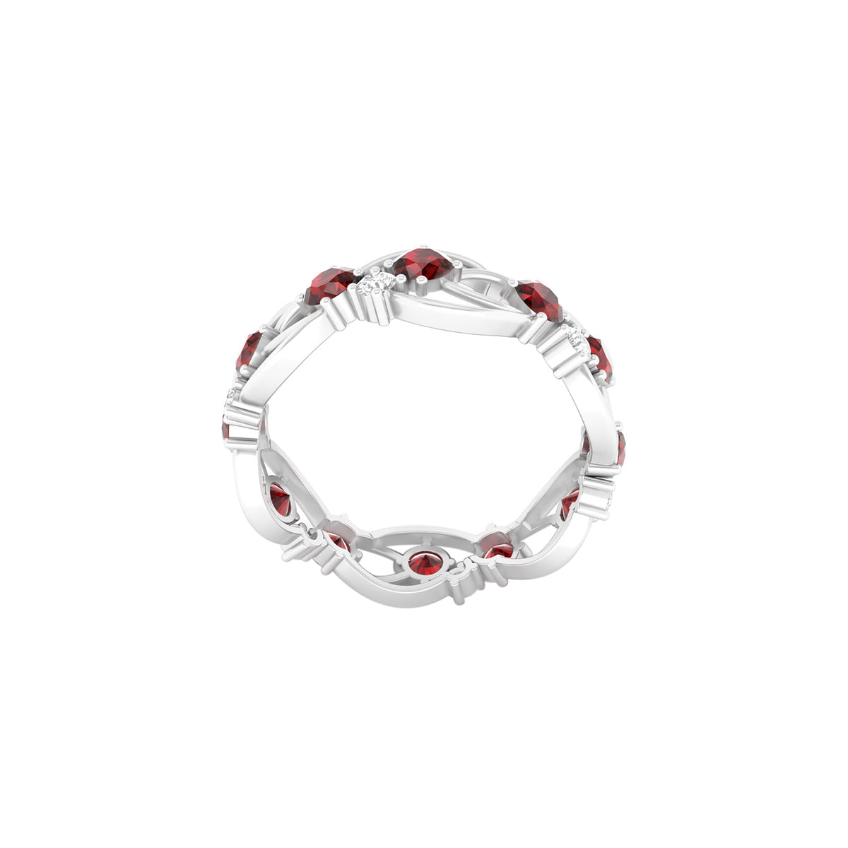 Red Garnet Ring with White Diamond in Platinum 950 1.95cts.