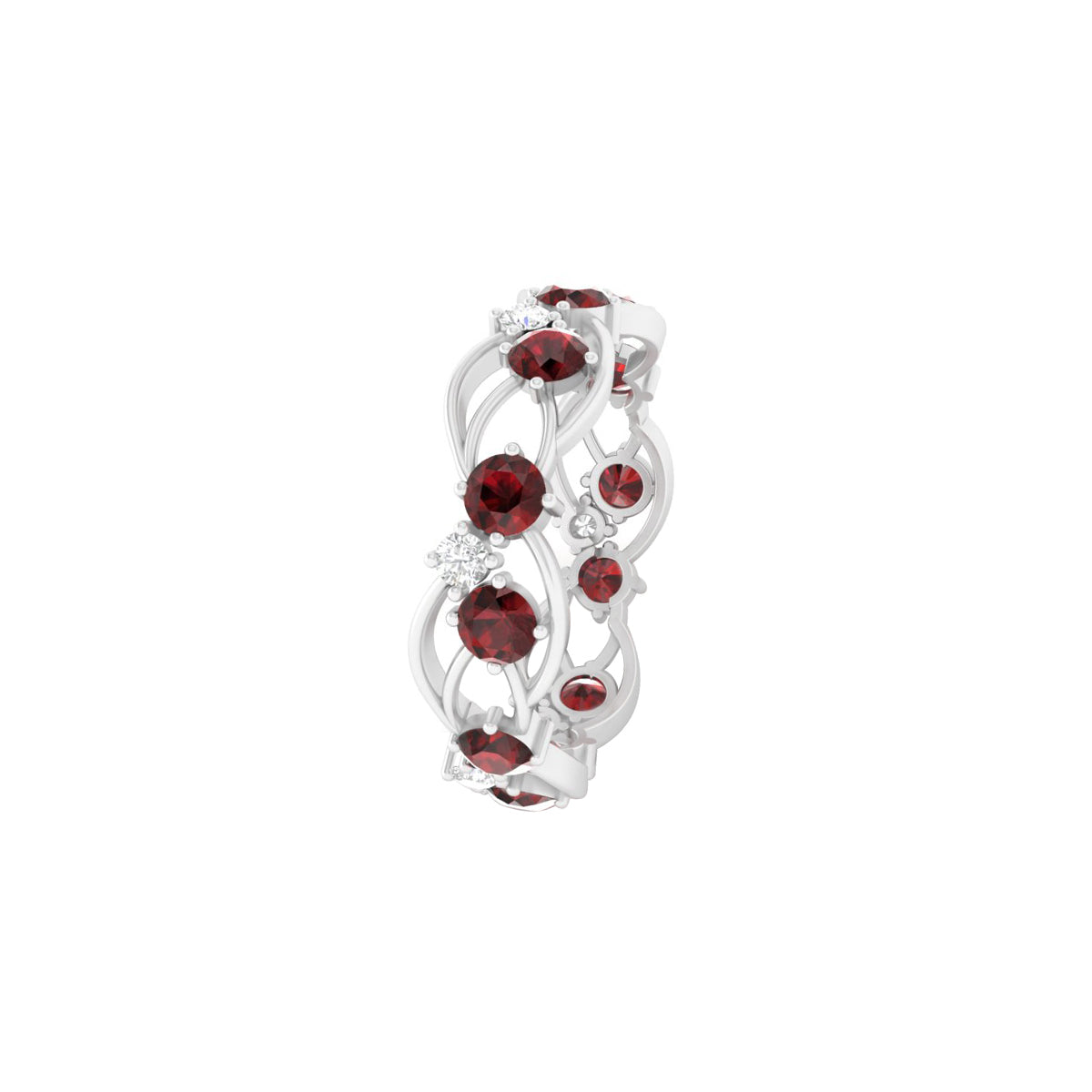 Red Garnet Ring with White Diamond in Platinum 950 1.95cts.