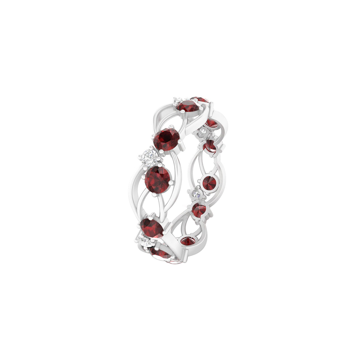 Red Garnet Ring with White Diamond in Platinum 950 1.95cts.