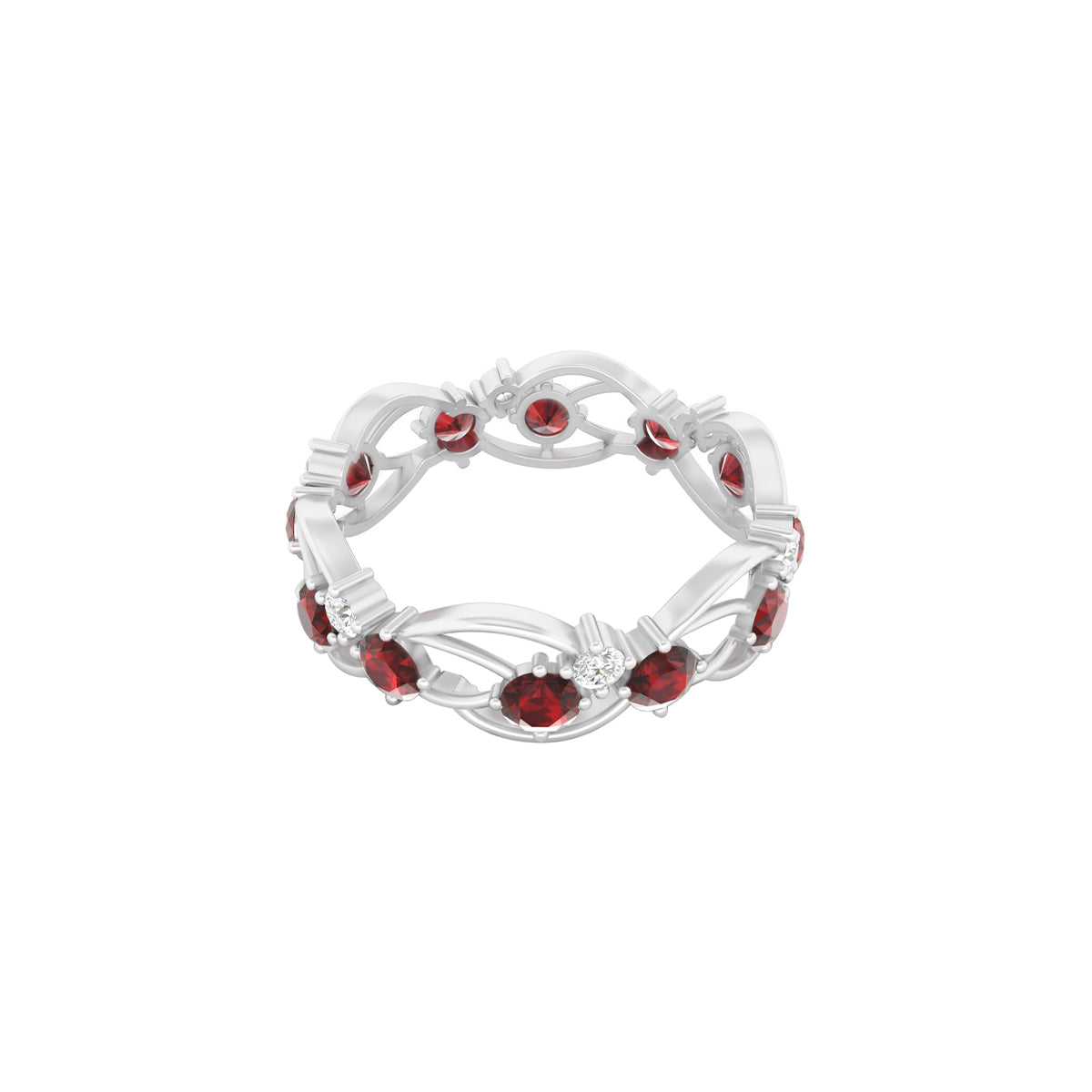 Red Garnet Ring with White Diamond in Platinum 950 1.95cts.