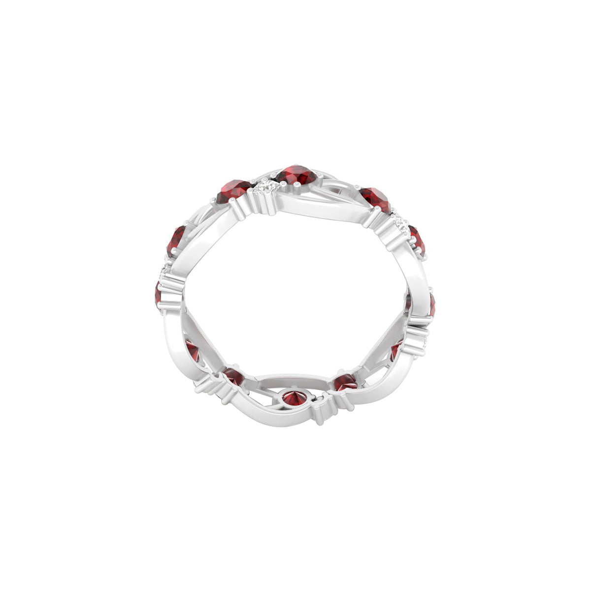 Red Garnet Ring with White Diamond in Platinum 950 1.95cts.