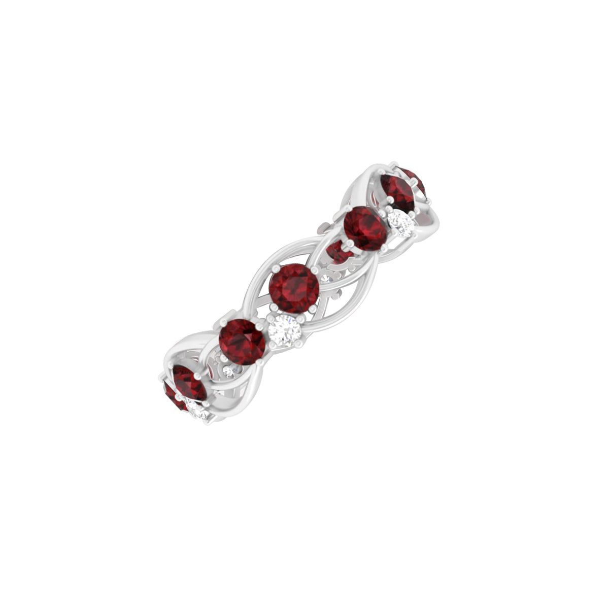 Red Garnet Ring with White Diamond in Platinum 950 1.95cts.