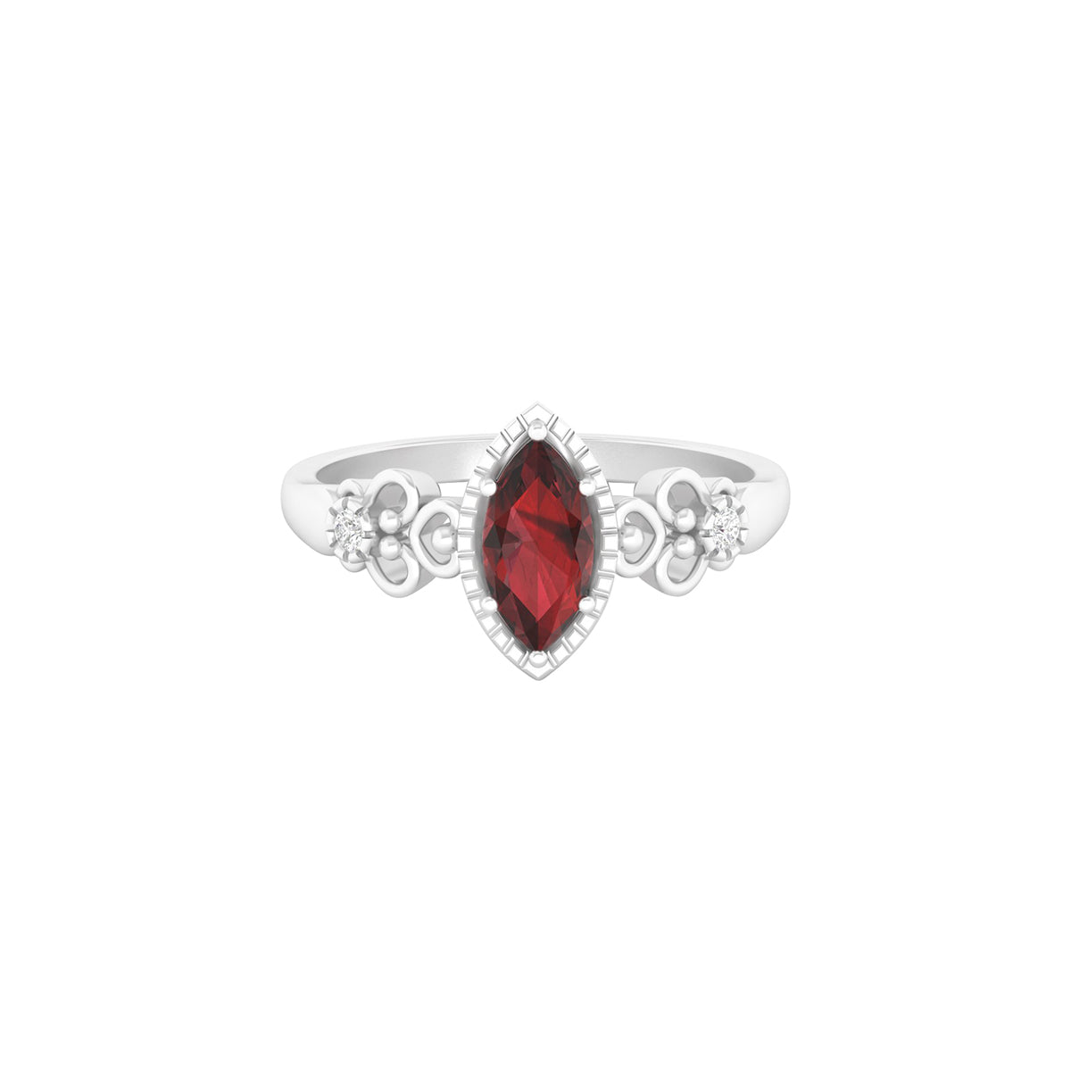 Red Garnet Ring with White Diamond in Platinum 950 0.68cts.