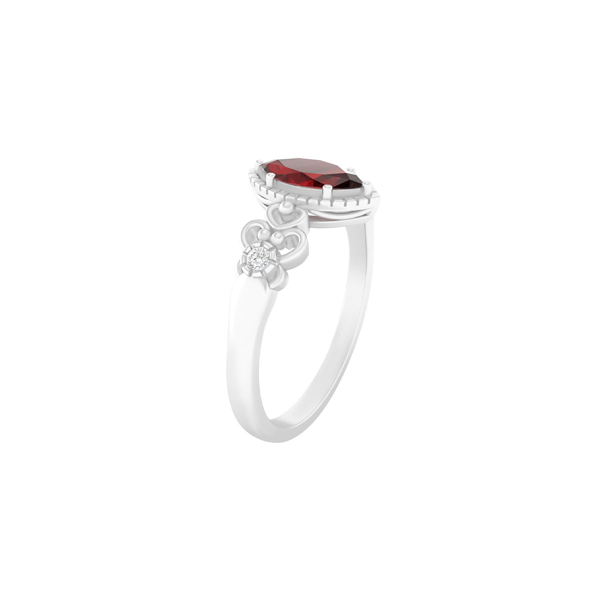 Red Garnet Ring with White Diamond in Platinum 950 0.68cts.