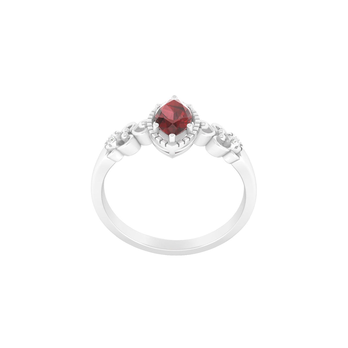 Red Garnet Ring with White Diamond in Platinum 950 0.68cts.