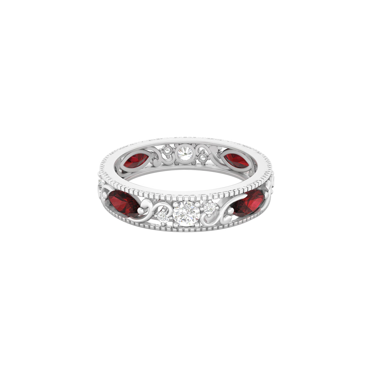 Red Garnet Ring with White Diamond in Platinum 950 2.32cts.