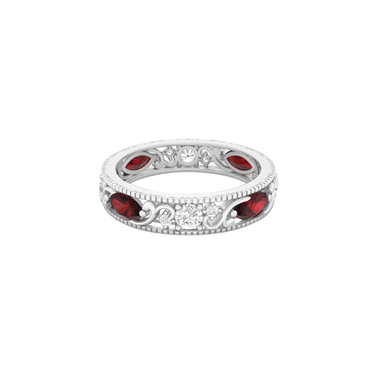 Red Garnet Ring with White Diamond in Platinum 950 2.32cts.