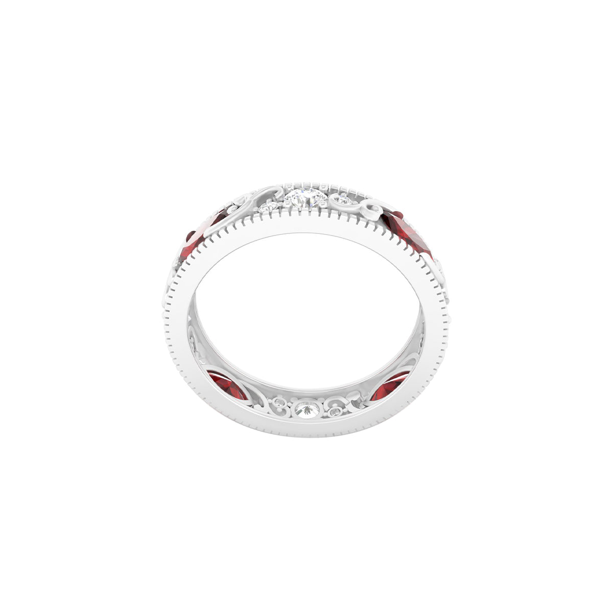 Red Garnet Ring with White Diamond in Platinum 950 2.32cts.