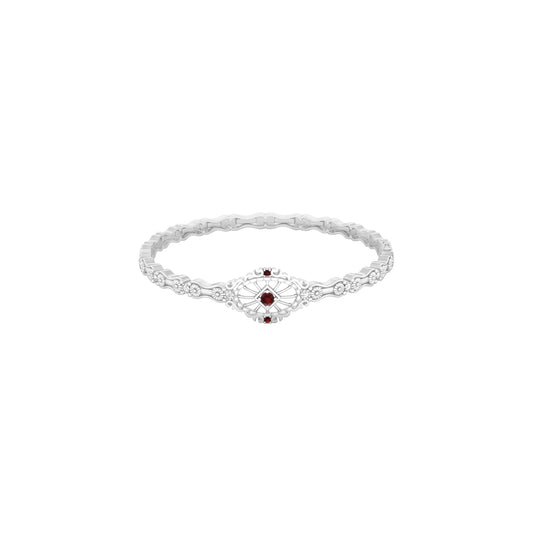 Red Garnet Bangle with White Diamond in Platinum 950 0.30cts.