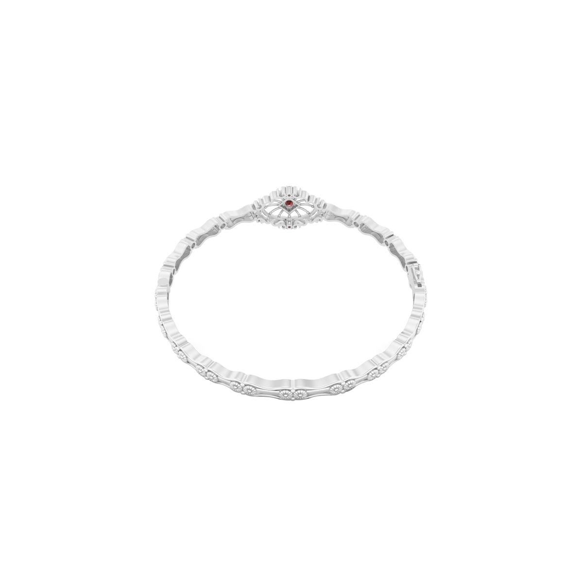 Red Garnet Bangle with White Diamond in Platinum 950 0.30cts.