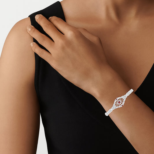 Red Garnet Bangle with White Diamond in Platinum 950 0.30cts.