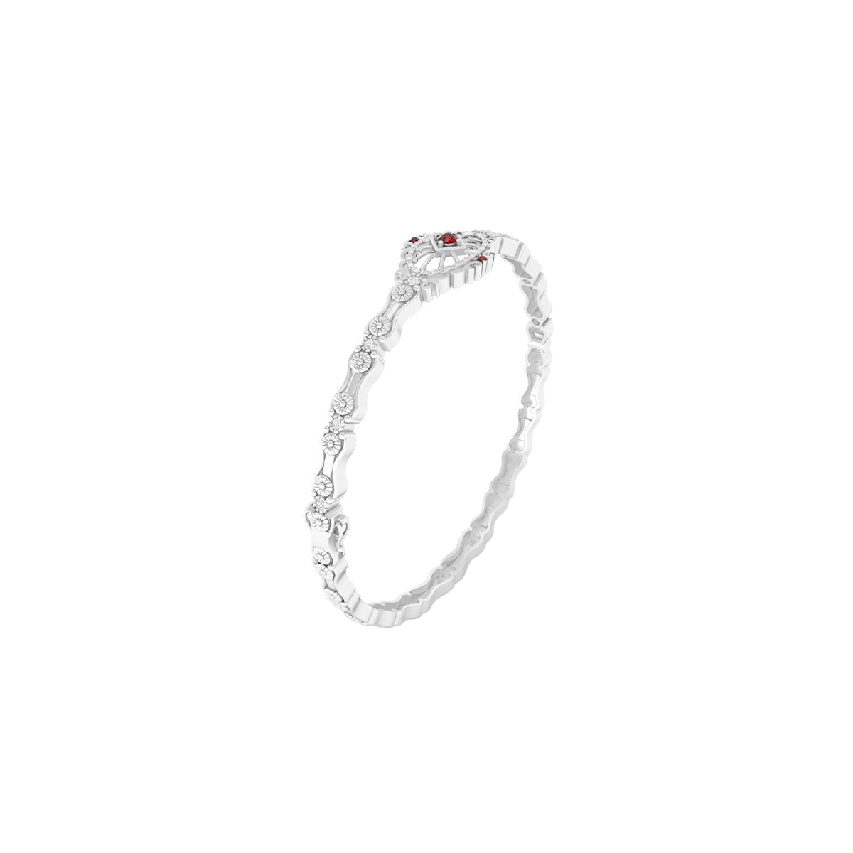 Red Garnet Bangle with White Diamond in Platinum 950 0.30cts.
