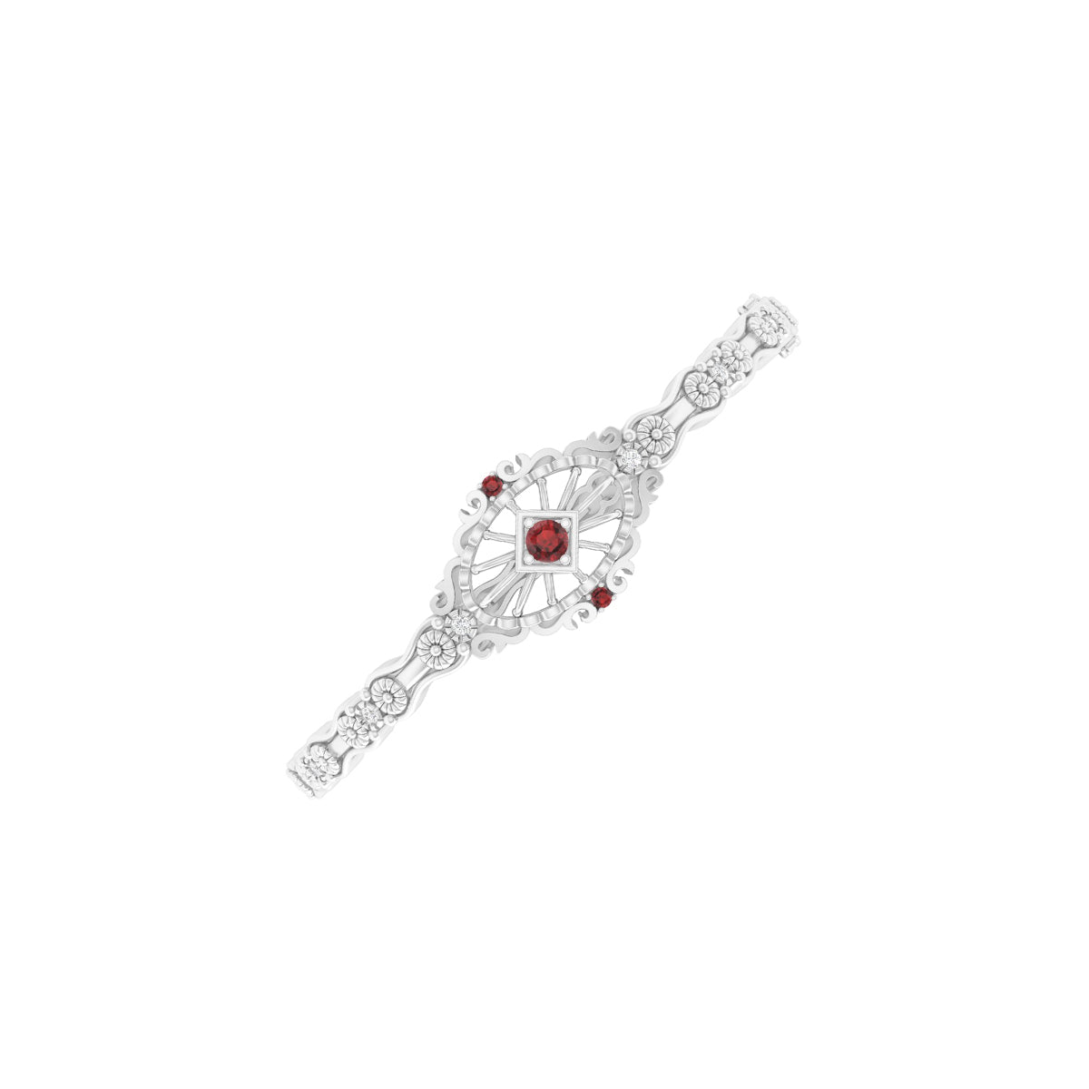 Red Garnet Bangle with White Diamond in Platinum 950 0.30cts.