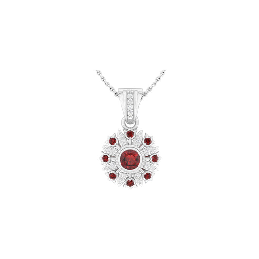 Red Garnet Pendant with White Diamond in Platinum 950 0.66cts.