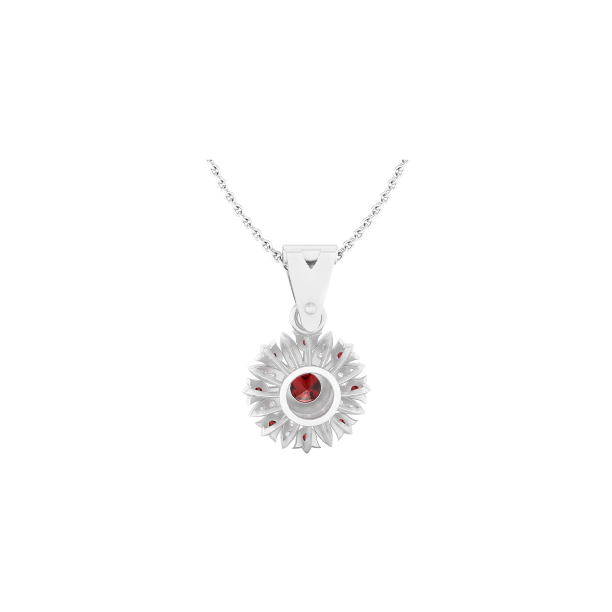 Red Garnet Pendant with White Diamond in Platinum 950 0.66cts.