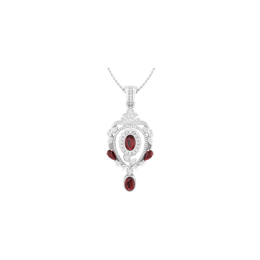 Red Garnet Pendant with White Diamond in Platinum 950 2.26cts.