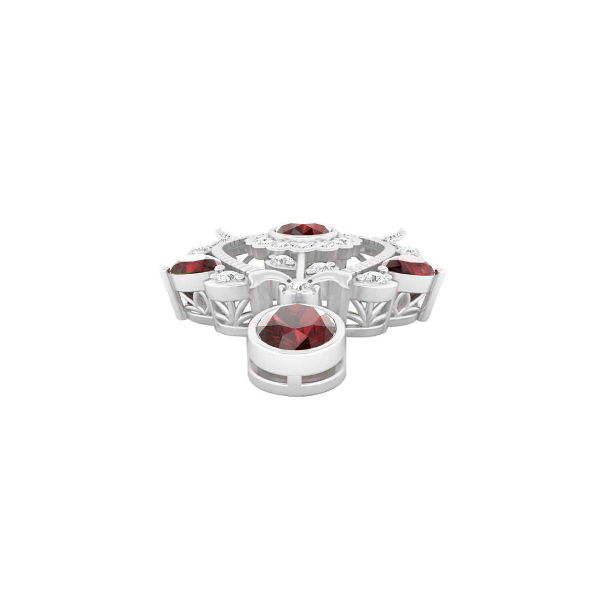 Red Garnet Pendant with White Diamond in Platinum 950 2.26cts.