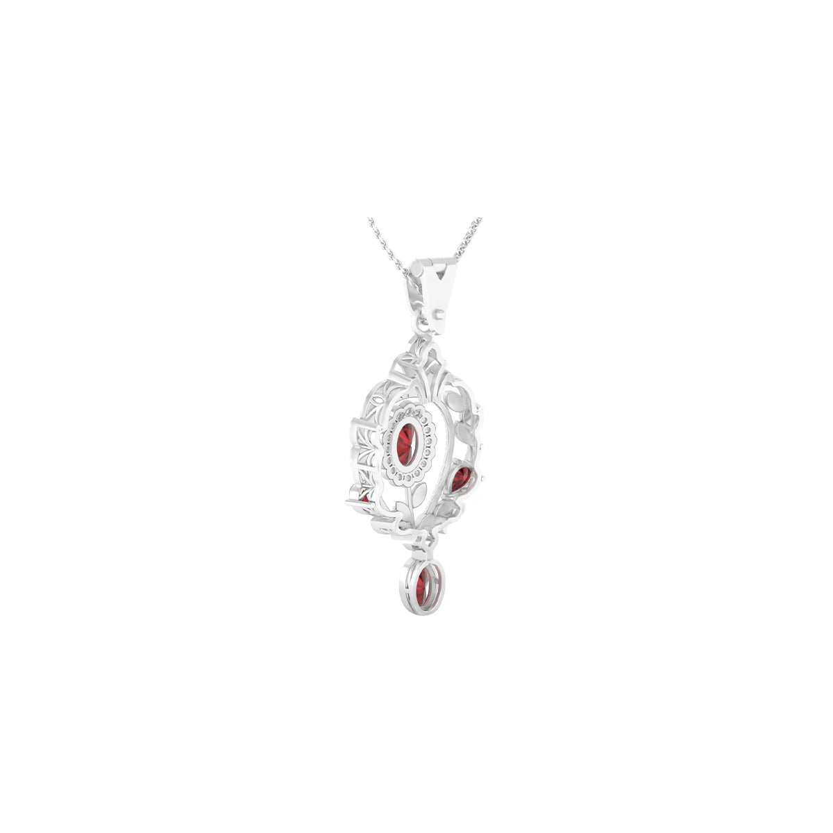 Red Garnet Pendant with White Diamond in Platinum 950 2.26cts.