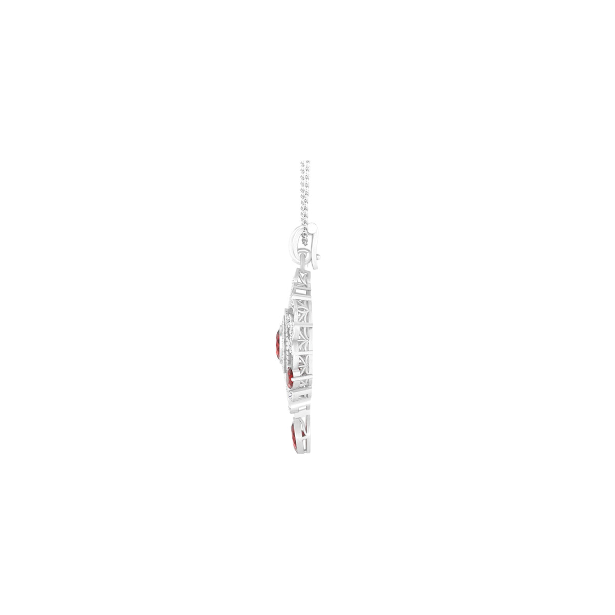 Red Garnet Pendant with White Diamond in Platinum 950 2.26cts.