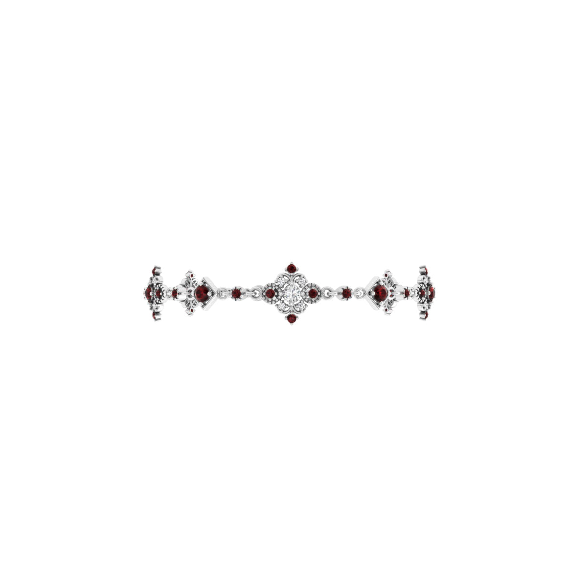 Red Garnet Bracelet with White Diamond in Platinum 950 2.12cts.
