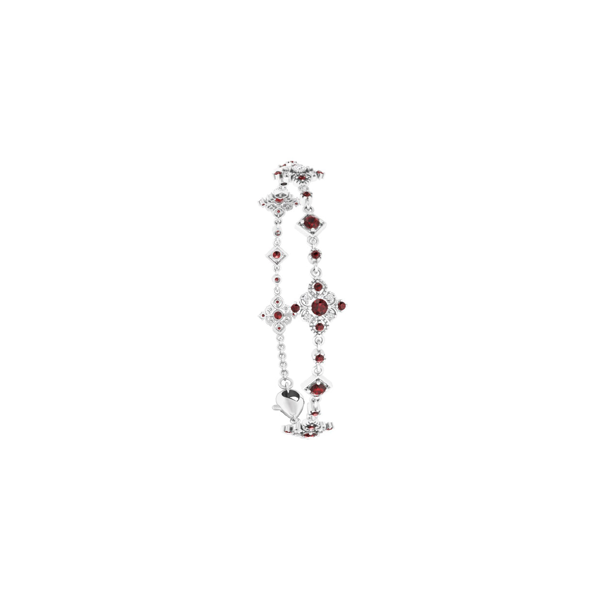 Red Garnet Bracelet with White Diamond in Platinum 950 2.12cts.