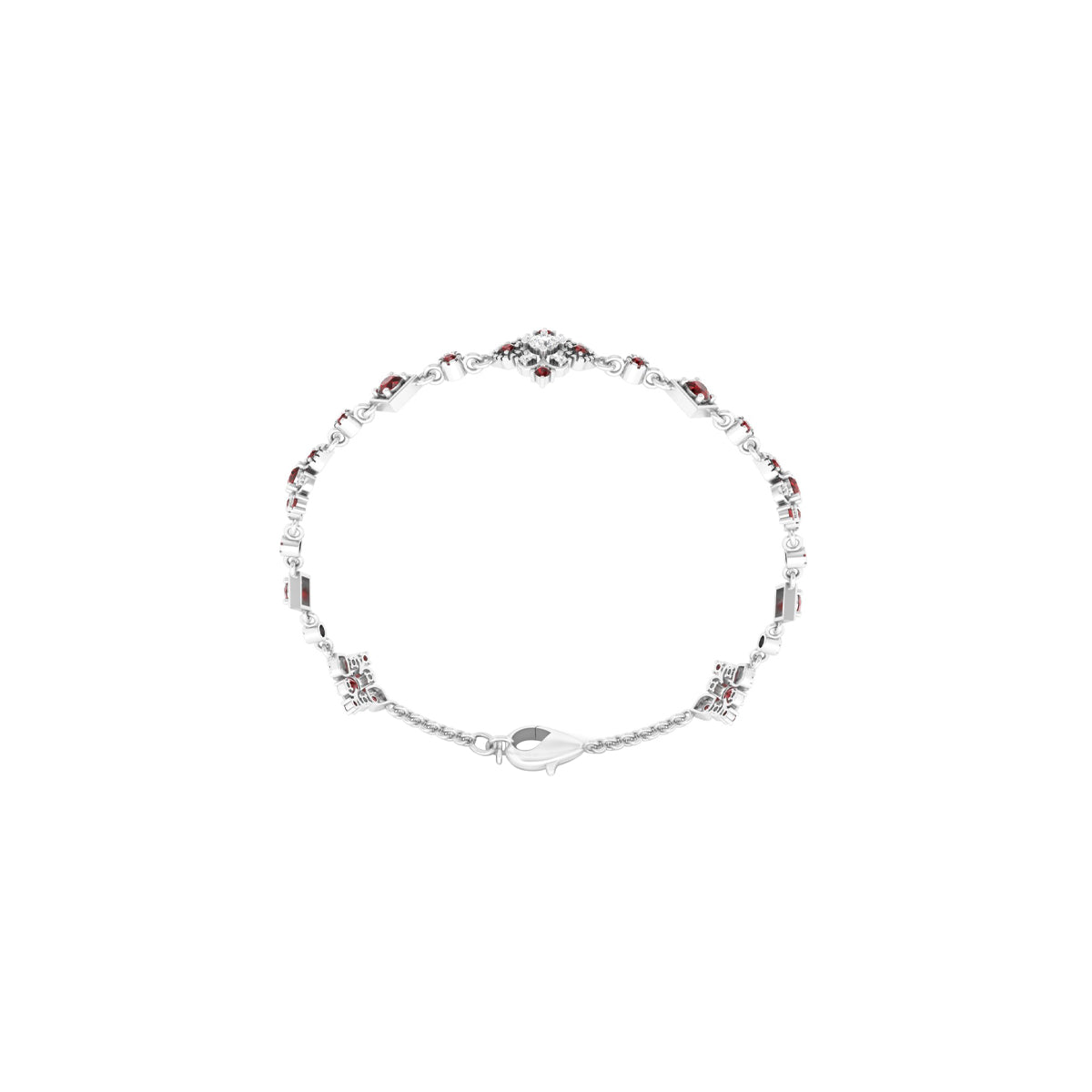 Red Garnet Bracelet with White Diamond in Platinum 950 2.12cts.