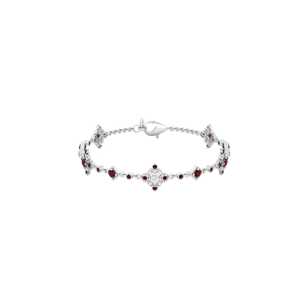 Red Garnet Bracelet with White Diamond in Platinum 950 2.12cts.