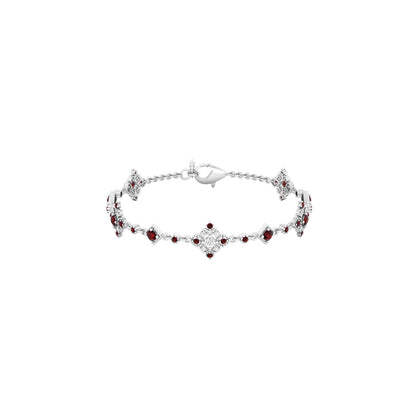 Red Garnet Bracelet with White Diamond in Platinum 950 2.12cts.