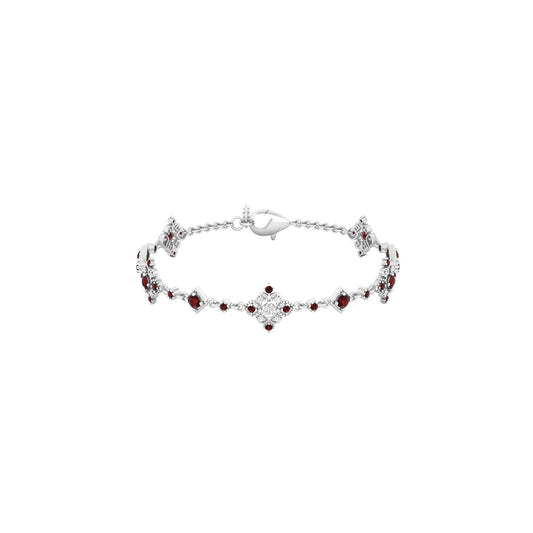 Red Garnet Bracelet with White Diamond in Platinum 950 2.12cts.